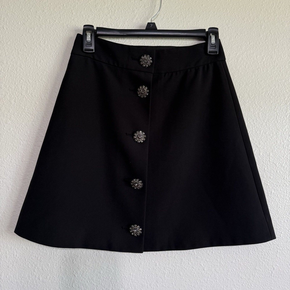 KATE SPADE NEW YORK‎ Mini Skirt Size 0 Black Floral Crystal Embellished Buttons